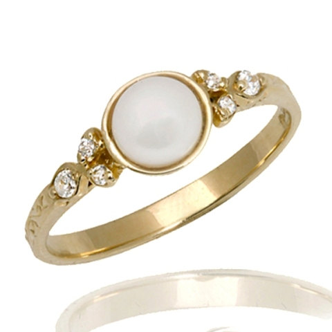 Wedding - 14k Gold Elegant Vintage Style Pearl Engagement Ring