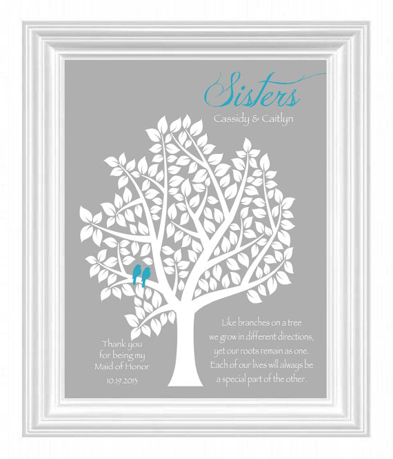 Wedding - Maid of Honor Sister Gift - Personalized Sister Gift - Bridesmaid Sister Print - Can match Wedding colors