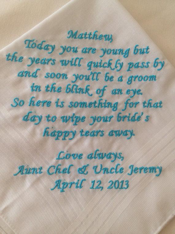 Mariage - ring bearer Ring boy  gift handkerchief to use on his wedding day