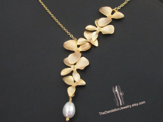 زفاف - SALE 10% OFF: Flower necklace, Asymmetric necklace, Bridal Jewelry, bridesmaid necklace, Wedding Jewelry, Wedding Necklace, lariat necklace