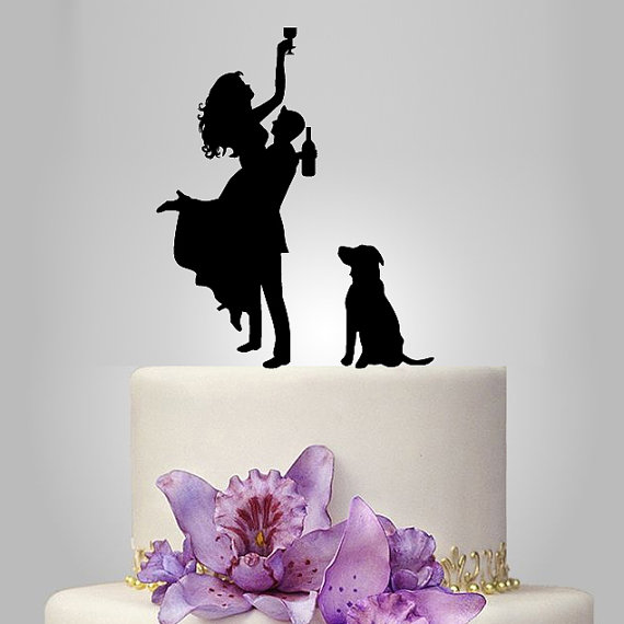 Mariage - wedding Cake Topper Silhouette, dog Silhouette wedding cake topper,  drunk bride wedding Cake Topper, mr and mrs wedding cake topper, funny