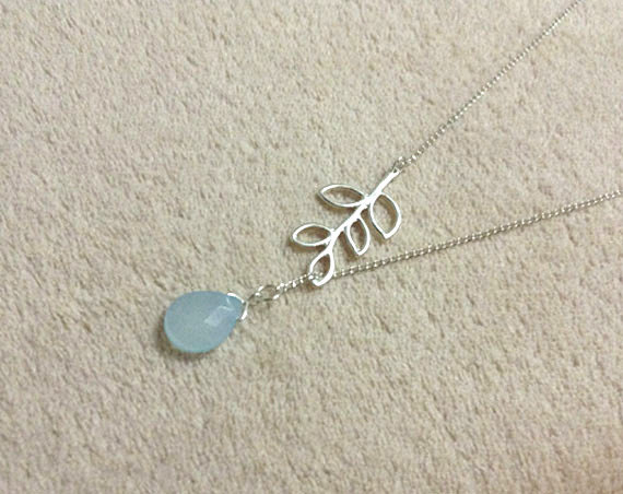 Hochzeit - Branch Necklace And Resin lariat necklace in white gold,Bridesmaid Gift Idea,Wedding Jewelry,Christmas Gift,Personalized Necklace