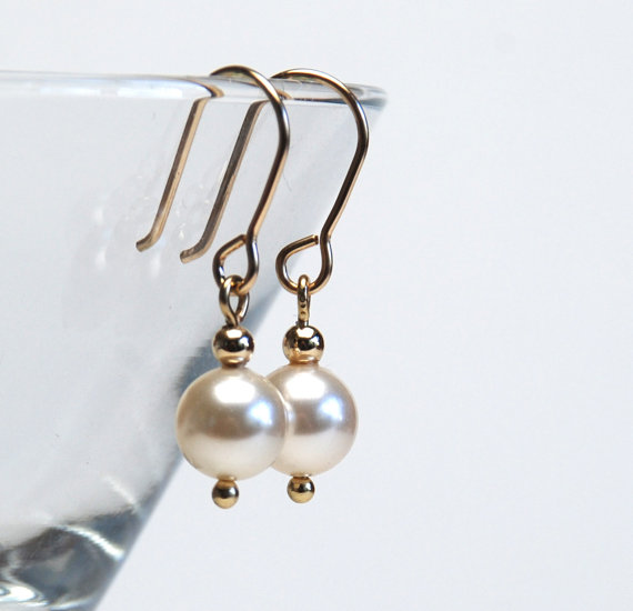 زفاف - Minimalist Pearl Earrings - Gold Earrings with Crystal Pearls, Gold Filled Beads and Gold Filled  Earwires - Bridal Jewelry