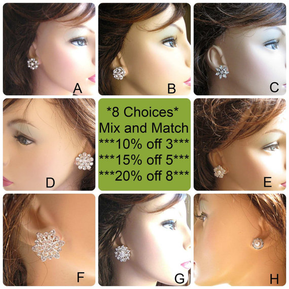 Hochzeit - Bridesmaids earrings, post pearl earrings, Pearl Jewelry, crystal stud earring, bridesmaids Gifts, Wedding earrings, Rhinestone earrings