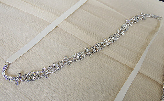 Hochzeit - CECILE - Thin Crystal Bridal Belt Sash - Rhinestone wedding gown sash - Wedding Dress Belt, Crystal Rhinestone Belt, MOH, bridesmaids