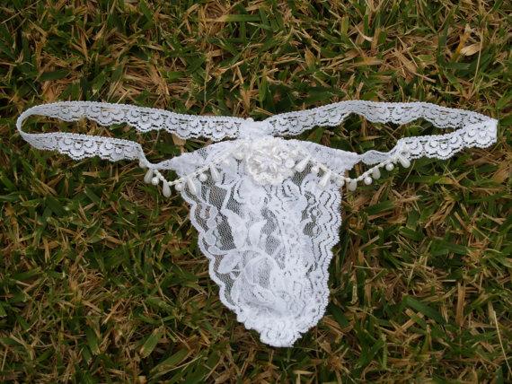 Hochzeit - Brides Lingerie Thong White Lace totally hand stitched for super comfort