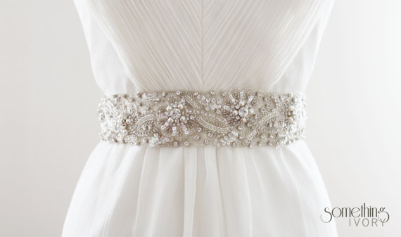 Hochzeit - GARDENIA - Rhinestone Pearl Beaded Bridal Sash, Wedding Belt