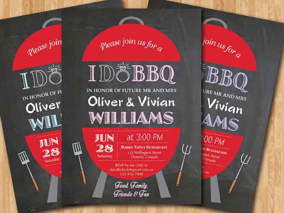 Wedding - I do BBQ Wedding Invitation. Chalkboard Backyard invite. Pink, Tiffany Blue, Purple, Red any color. Barbecue Cockout. Printable Digital DIY.