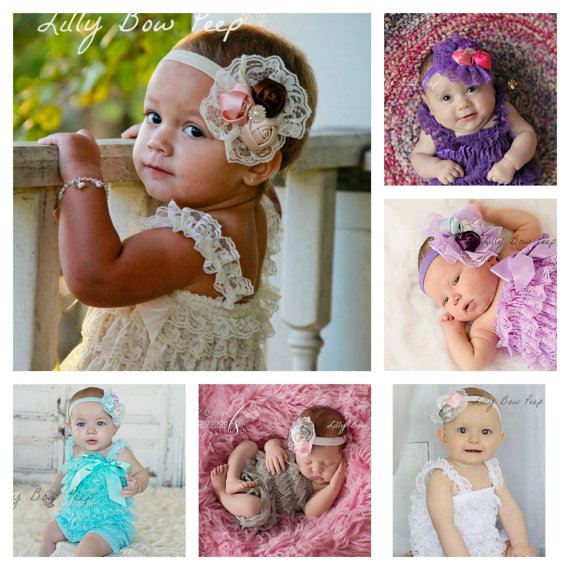 Wedding - Lace Petti Romper SET-Fancy Vintage Headband- Baby Girl Clothes - Preemie -Newborn-Infant-Child-Toddler-Baby Baptism Dress-Flower Girl Dress