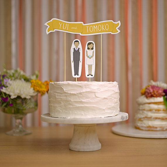 Свадьба - Wedding Cake Topper Set - Custom Cake Banner No. 1 / Bride and/or Groom Cake Toppers