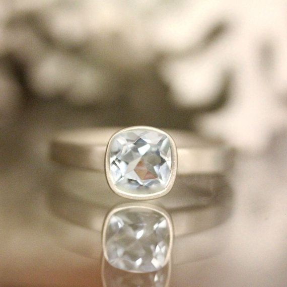 زفاف - Aquamarine Sterling Silver Ring, Gemstone RIng, Cushion Shape Ring, No Nickel, Eco Friendly, Engagement Ring, Stacking Ring - Made To Order