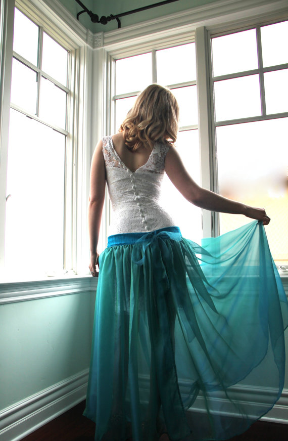 Свадьба - Custom Couture Lace Wiggle Wedding Dress with Detachable Silk Chiffon Skirt