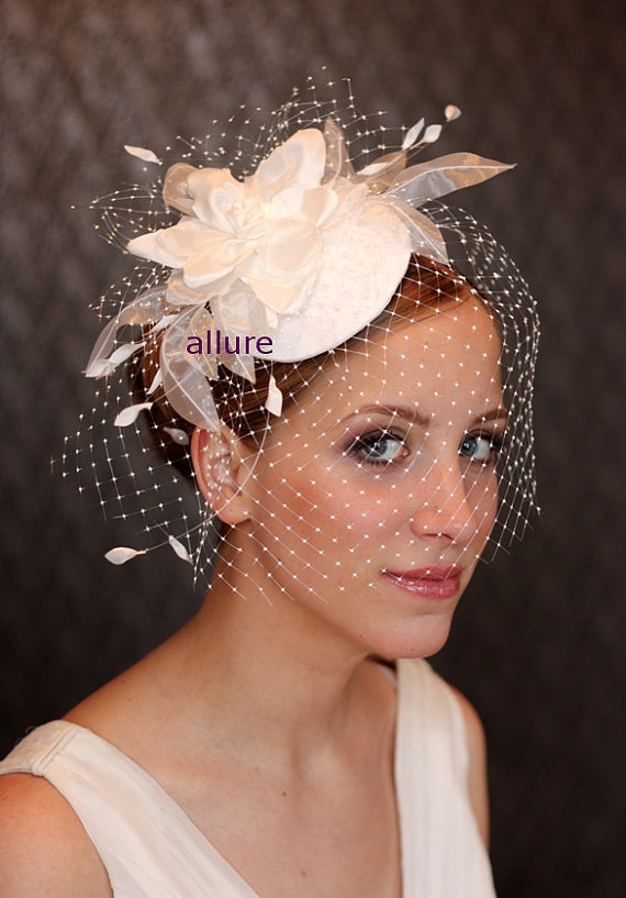 Mariage - BIRDCAGE VEIL , wedding hat, fabulous headdress, bridal hat. Amazing bird cage veil with head piece