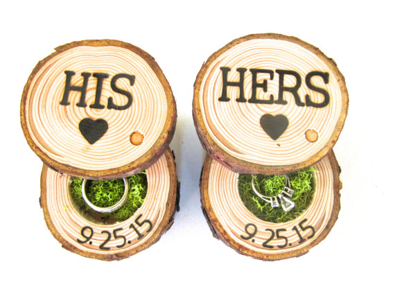 Wedding - Wedding Ring Bearer Pillow Box, His and Hers Wedding Ring Box, Wood Ring Box