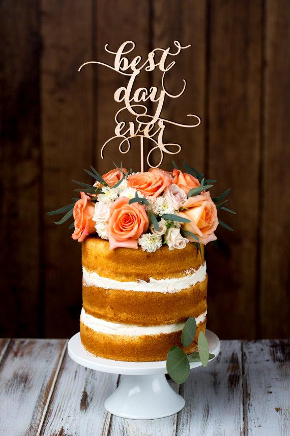Hochzeit - Wedding Cake Topper - Best Day Ever - Birch