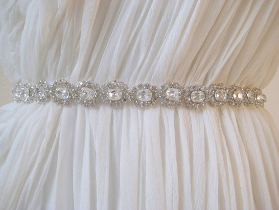 Hochzeit - Bridal luxury  Czechoslovakia crystal sash.  Beaded rhinestone flower wedding belt. TESS.