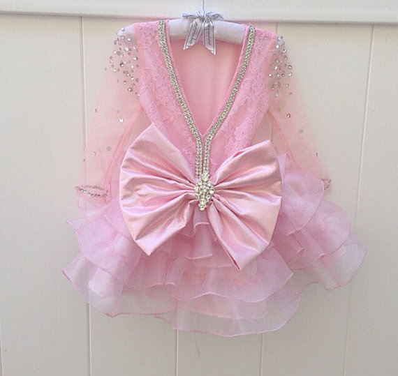 Hochzeit - DIOR DRESS- Pink Lace Dress - Flower Girl Dress - Girls Lace Dress - Big Bow Dress - Birthday Dress - Wedding Dress by Isabella Couture