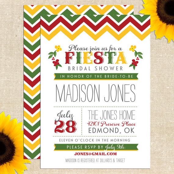 Wedding - Fiesta Bridal Shower Invitation - Printed Invitations or Printable Files