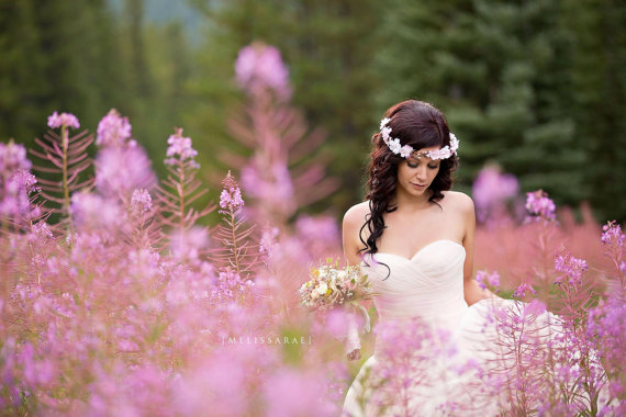 Свадьба - wedding headpiece, pink flower crown, bridal headband,  bridesmaid headpiece, wedding accessories, cherry blossom flower crown