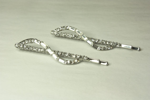 Mariage - Silver Crystal Wave Hairpins, Crystal Bobby Pins, Wedding Hair Accessories, Bridal Accessories, Silver tone bobby pins