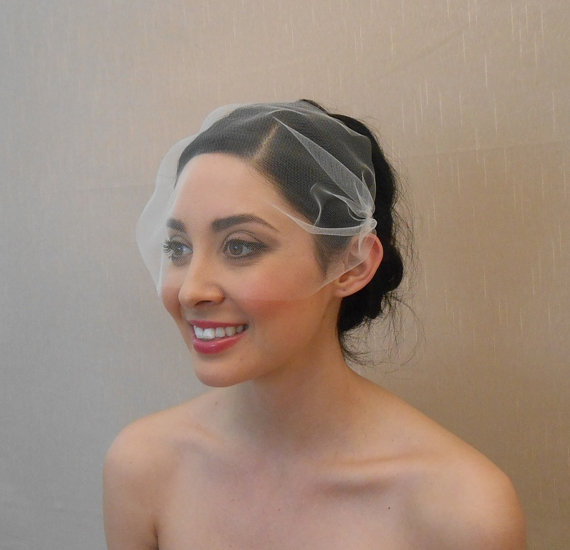 Mariage - Wedding tulle bandeau style birdcage veil in ivory, white, blush, champagne, black - Ready to ship in 1 week