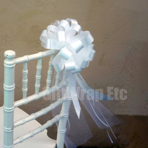 Wedding - 10 White Pew Pull Bows Tulle Beach Wedding Decorations Church Aisle