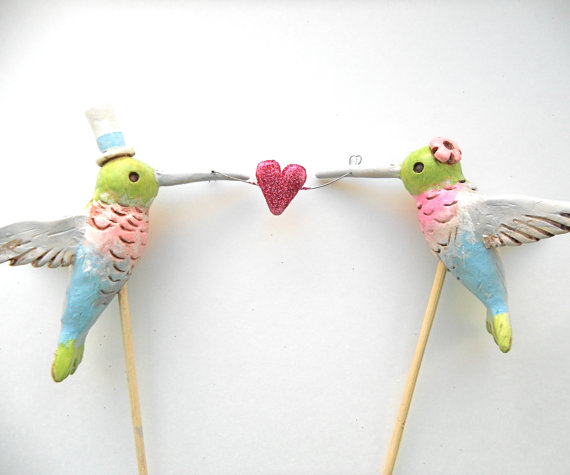 Hochzeit - Hummingbirds in Love wedding cake topper