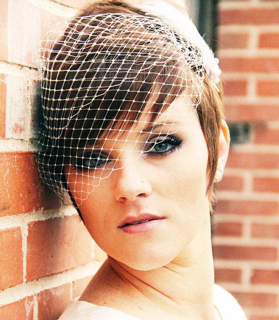 Hochzeit - Wedding Veil, Bandeau Birdcage Veil, Russian Veil, Bird Cage Veil - Made to Order - Many Colors Available, QUICK SHIPPER