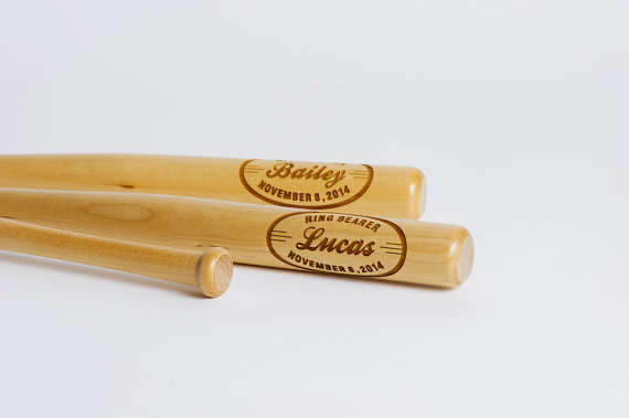 Hochzeit - 1 Personalized Mini Baseball Bats, Engraved Groomsmen Gift, Ring Bearer Best Man Gift, Wedding Party Favors, 1 Trophy Bat