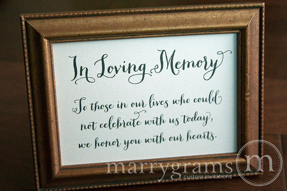 Wedding - In Loving Memory Sign Table Card - Wedding Reception Seating Signage - Family Photo Table Sign - Matching Numbers Available SS02