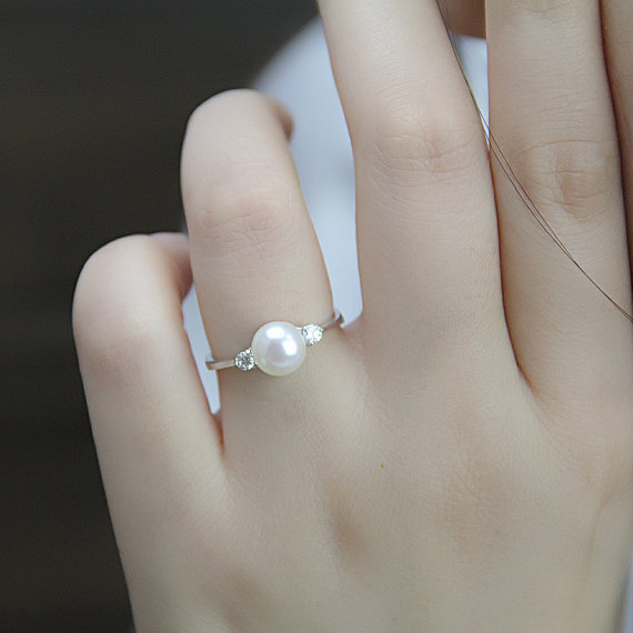 Real Pearl Ring,cubic Zirconia Engagement Rings,june Birthstone Ring,cheap Wedding Rings ...