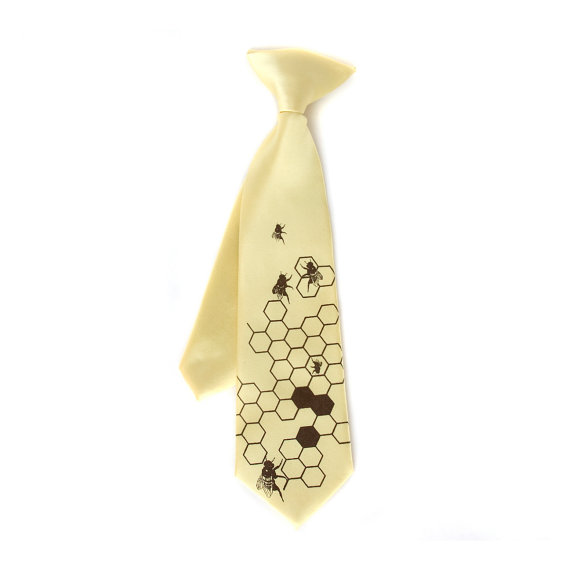 Wedding - Boys honeybee necktie. "Oh Honey." Toddler or youth (big kids) size beehive clip-on tie. Silkscreen design.