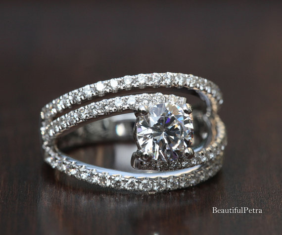 Hochzeit - Diamond Engagement Ring - weddings - brides - Luxury -Swirly - unique - twist - Abstract - 14K - Bp034
