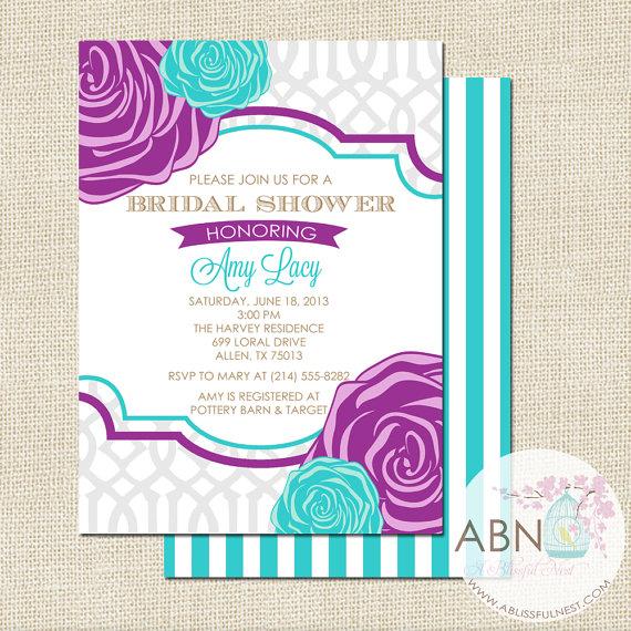 Wedding - Bridal Shower Invitation, Wedding Shower Invitation - Engagement Party Invite - Bachelorette Party - Purple and Turquoise - DIY PRINTABLE