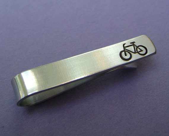 Wedding - Bike Tie Clip, Hand Stamped Bicycle Tie Bar, Perfect Gift for Husbands, Boyfriends, Grooms, Groomsmen, Anniversary or Just Because