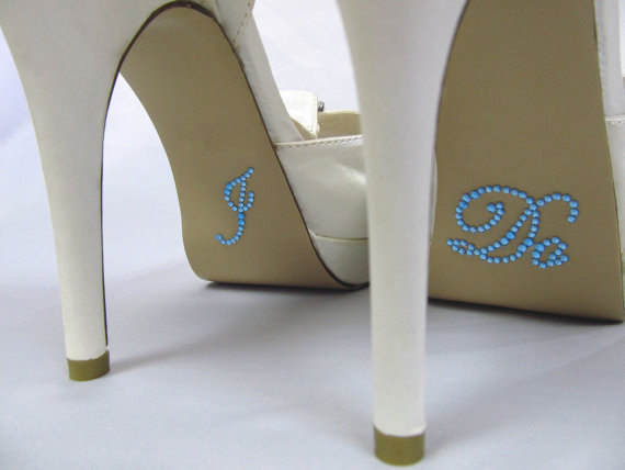 Hochzeit - Wedding Shoe Decals, Blue or Clear Rhinestone, I Do Shoe Sticker, Something Blue, Great photo opportunity, Easy to Apply
