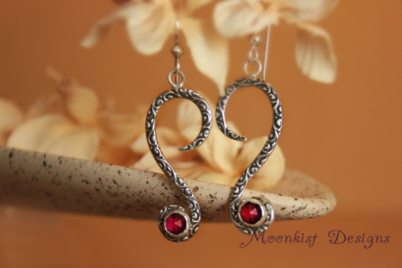 Hochzeit - Garnet Swirl Earrings in Sterling Silver -Romantic Dangle Earrings - Coordinated Wedding Jewelry - Choose Your Stone