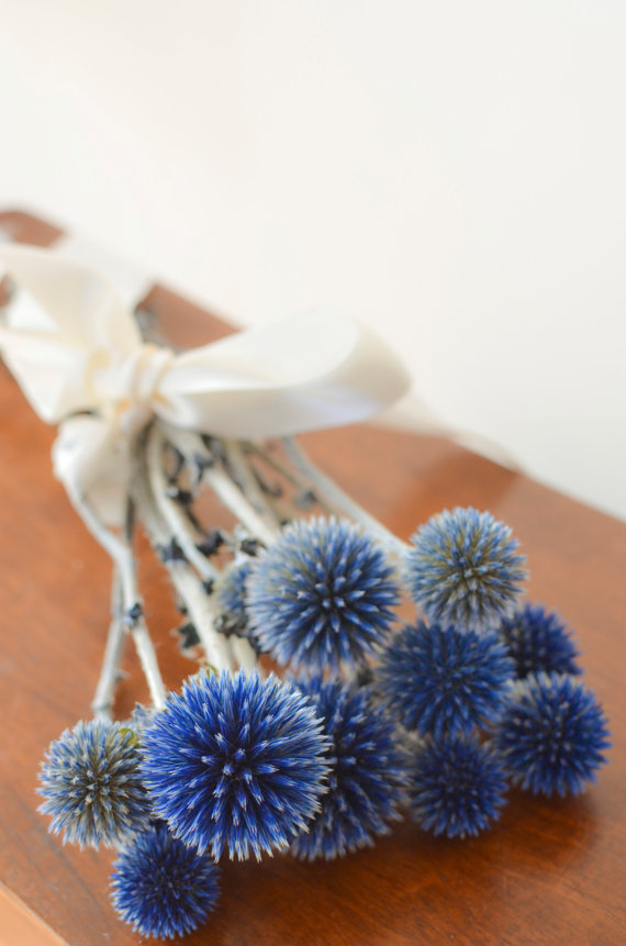 Wedding - Bunch of preserved blue echinops, modern decor, modern wedding, wedding decor
