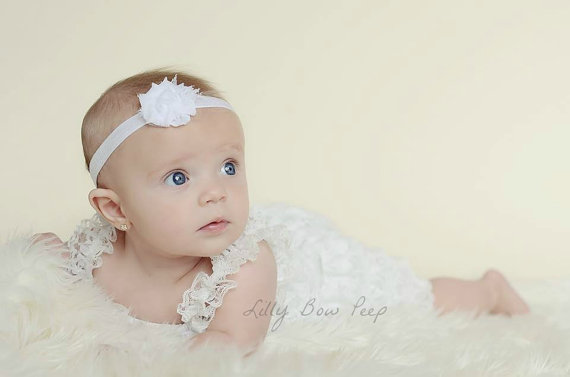 Mariage - Baptism Outfit-Lace Petti Romper & Flower Headband SET-Newborn-Baby Girl Clothes-Preemie-Infant-Child-Flower Girl Dress Up-Confirmation-SOFT