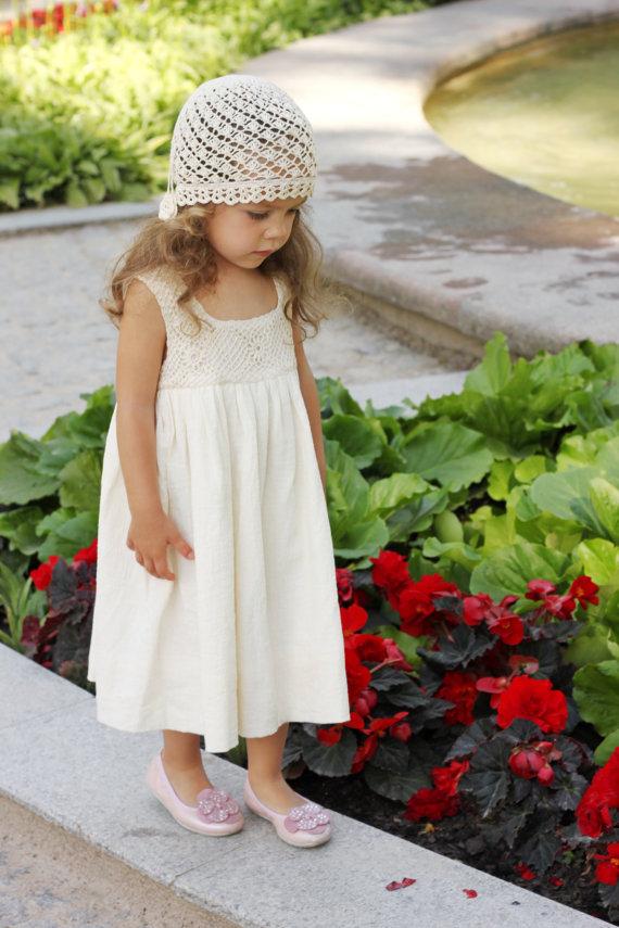 Mariage - Flower girls dress D28 summer cotton birthday baby infant crochet top special occasion wedding