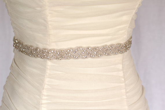 Hochzeit - Isla -Braided Rhinestone beaded bridal sash, wedding sash, bridal accessories, crystal sash