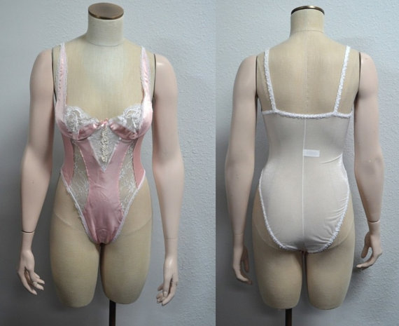 Hochzeit - Light Pink Lingerie, Size Small, E. Bole Lingerie, Super Sexy Vintage Lingerie, Vintage Teddy, Sheer Lace Lingerie, Pink and White Lingerie