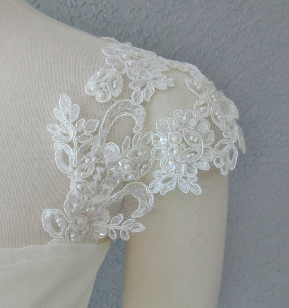 Hochzeit - Detachable Ivory Beaded Lace Straps to Add to your Wedding Dress it Can be Customize