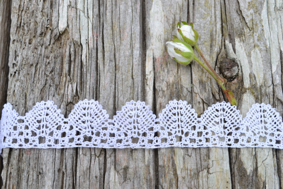 Hochzeit - Handmade Bobbin Lace, Lace Edging for Scrapbooking, Hankerchiefs, Weddings, Custom Lace by the Inch, White Scallop Lace, Authentic Handmade