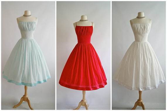 Hochzeit - 1950s Style Sun Dress ~ Vintage 50s Style Swiss Dot Cotton Dress ~ Xtabay Swiss Dot Wedding Dress