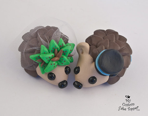 Mariage - Hedgehogs Wedding Cake Topper with Lilies