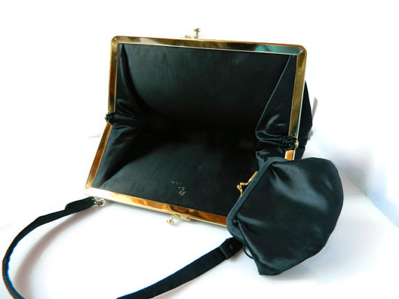 Hochzeit - Vintage Black Evening Bag  by Harry Levine Retro Bridal Clutch Wedding