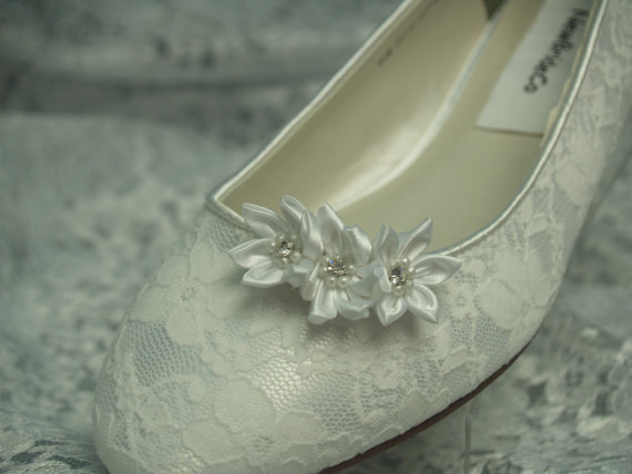 Hochzeit - Wedding Lace shoes White flat heel
