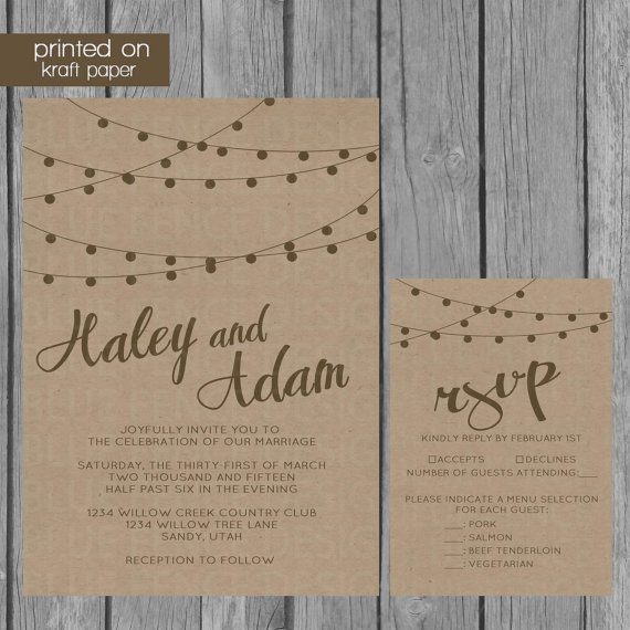 Mariage - String Lights Kraft Paper Wedding Invitation