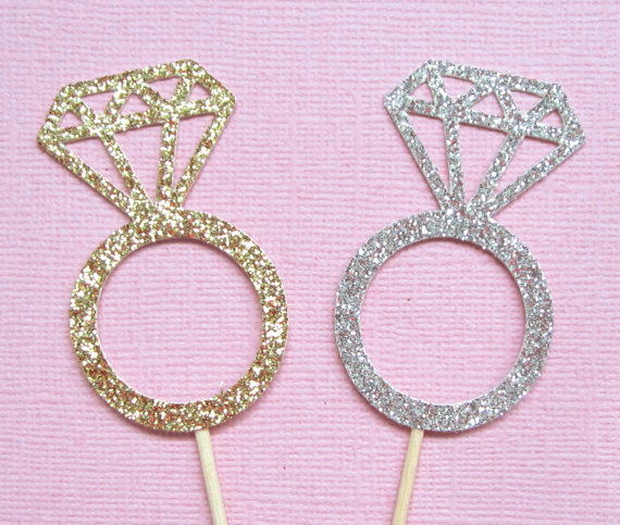 Hochzeit - Wedding Ring Cupcake Toppers . Diamond Ring Cupcake Toppers . Engagement Ring Cupcake Toppers . Glitter Diamond Cupcake Toppers Silver Gold